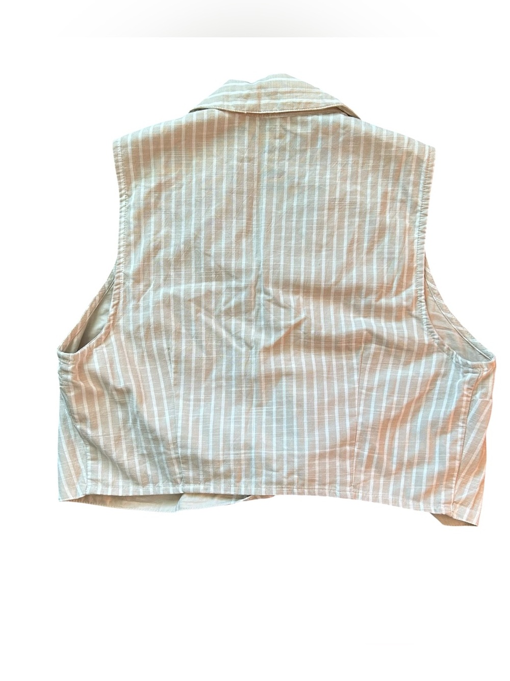 Abercrombie & Fitch Beige Tie-Front Sleeveless Cotton Crop Top Stripes Tan Cream - Picture 2 of 5